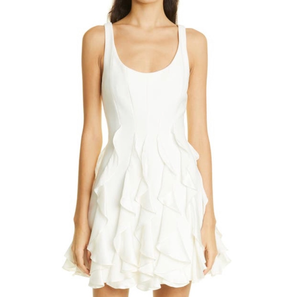 CINQ A SEPT White Spring Formal Graduation A-line Girly Dress w/ Ruffles 💐
